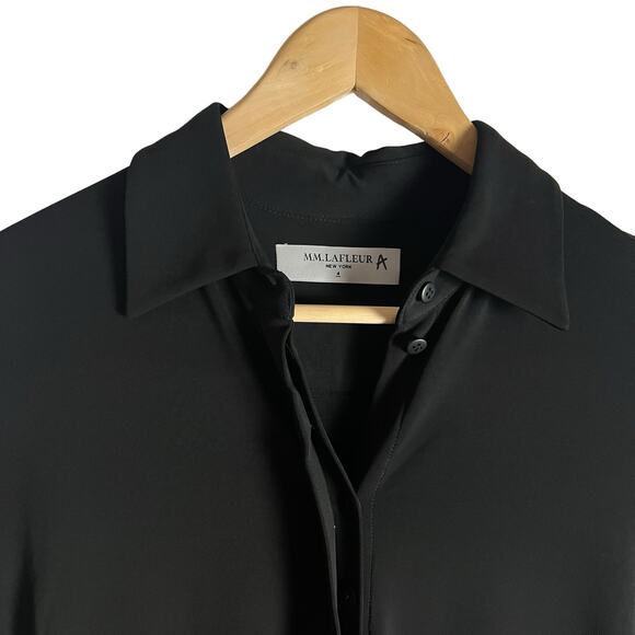 MM LaFleur Black Long Sleeve Collared Button Front Shirt Midi Dress Size 4 - Picture 3 of 10